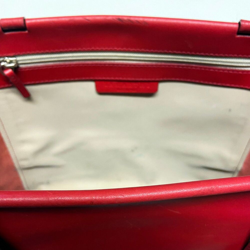 Lamarthe Red Leather Tote Bag Open Top 12"W x 10.5"H x 4.5"D Minimalist Italy - Picture 9 of 16